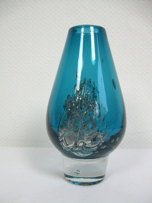 70er Zwiesel Kristall Vase FLORIDA, türkis
