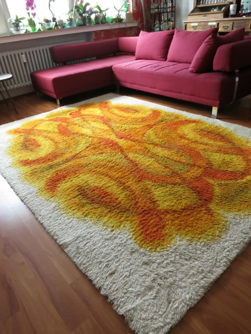 Vintage Teppich Weiß-Orange-Rot 200x300