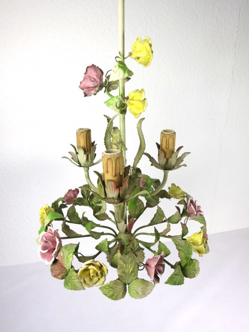 30er Italienischer Porzellan Blumen Leuchter Klein