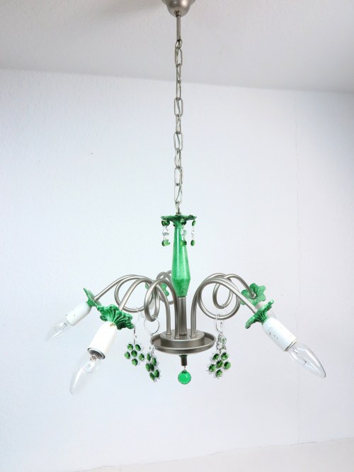 Vintage Deckenlampe mit grünem Kristall