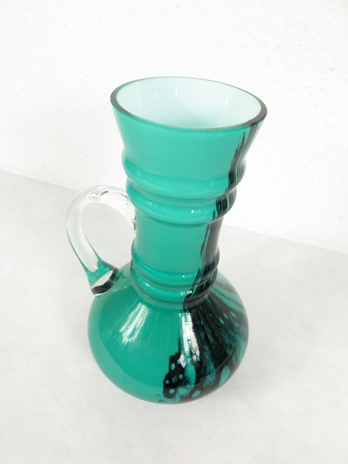 Bild 1 von 70er Murano Vase türkis mit Henkel
