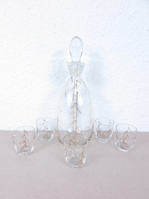 Bild 1 von 60er Bömische Glaskaraffe mit 5 Gläsern