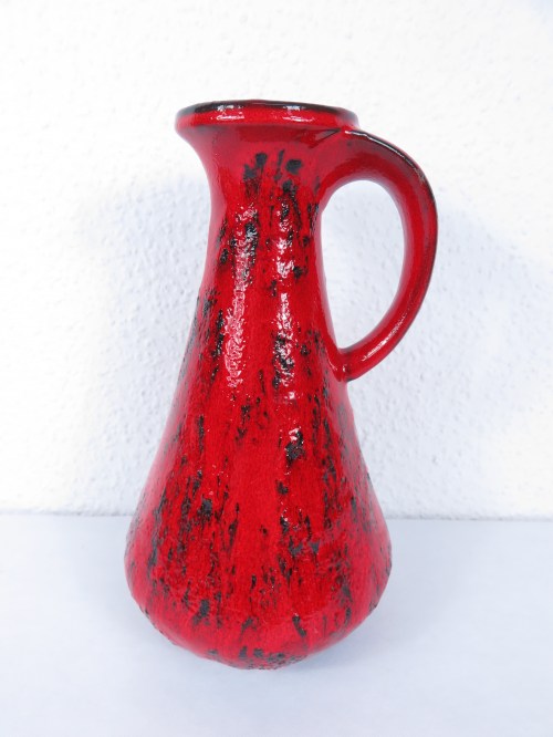 70er Vase mit Henkel,  Rot Keramik