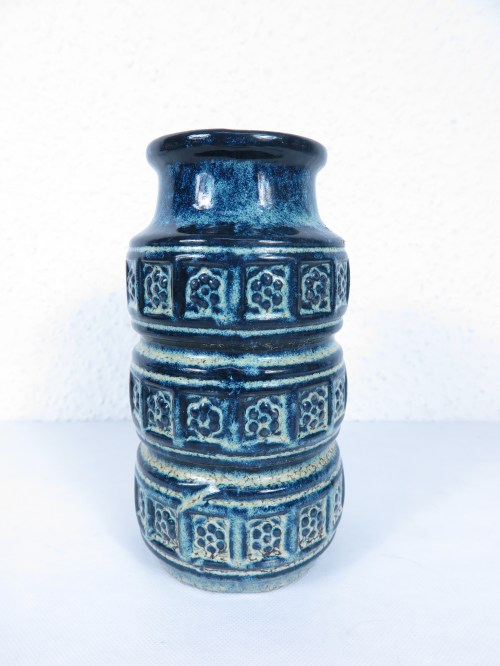 70er Keramik Vase Dunkelblau