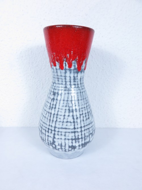 70er Vase, Rot Weiß, Jopeko Töpferei