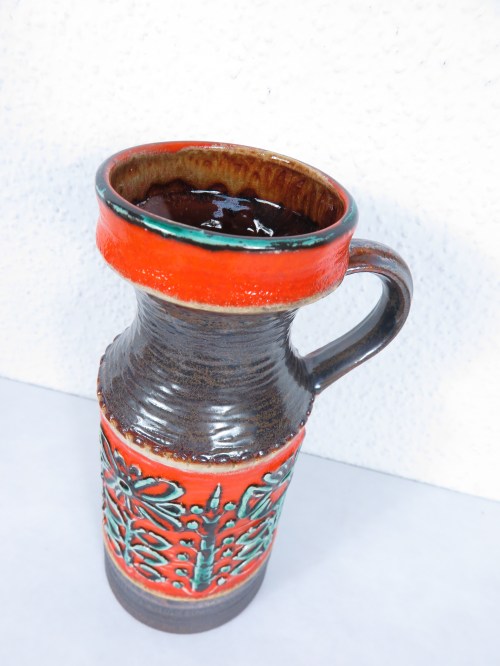 Bild 2 von 70er Vase mit Henkel, Bay Keramik, Orange