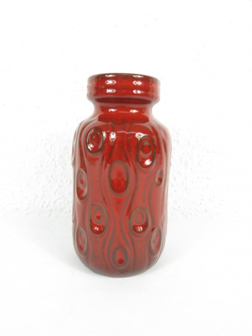 70er Vase Keramik Rot, Scheurich Koralle