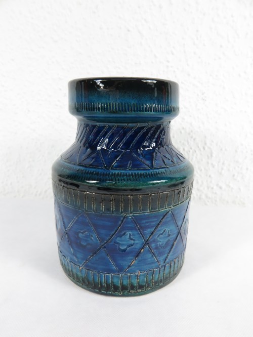 70er Keramik Vase blau, italienische Töpferei Bitossi