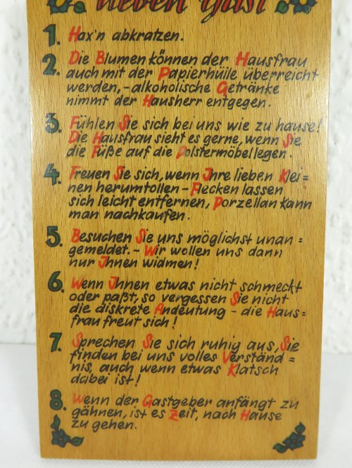 Bild 4 von 70er Holzschild mit Spruch: 8 Gebote an den lieben Gast