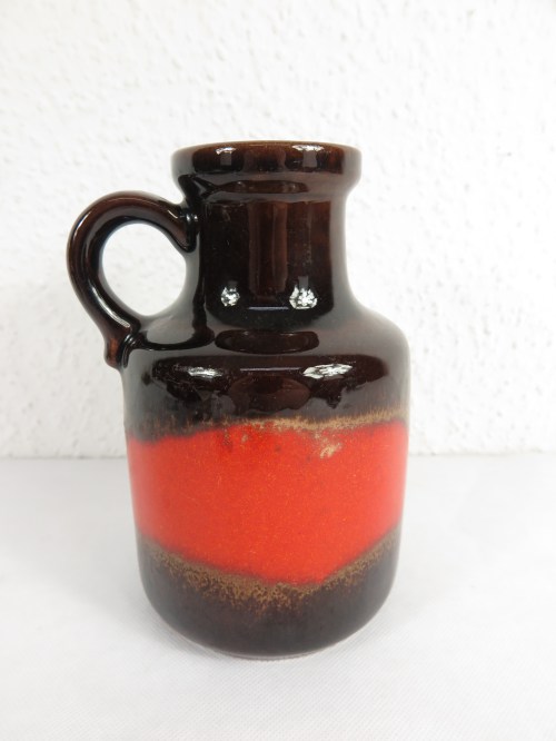 70er Keramik Vase Scheurich, Orange-Braun