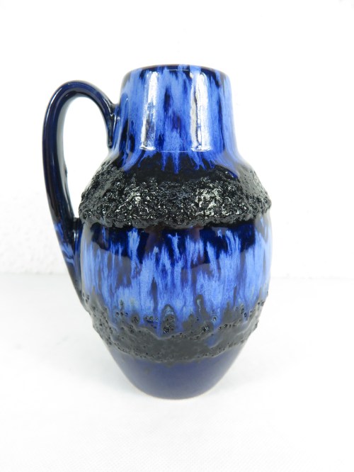 Bild 2 von 70er Keramik Henkel Vase Blau-Schwarz