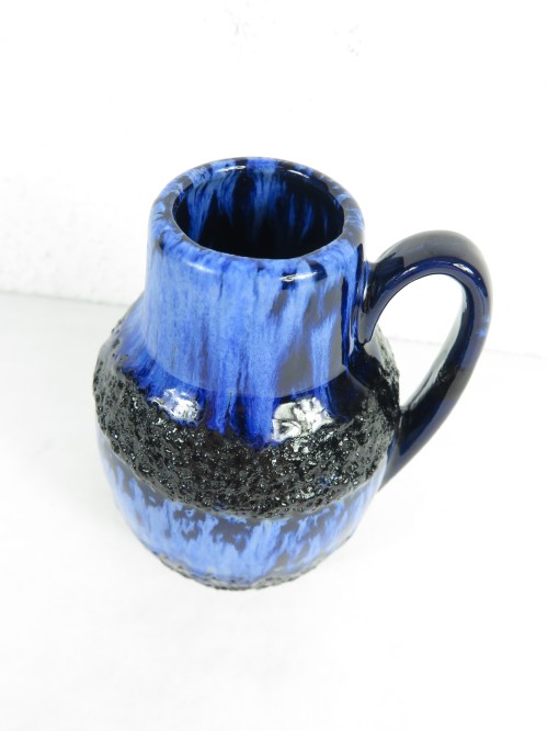 Bild 3 von 70er Keramik Henkel Vase Blau-Schwarz