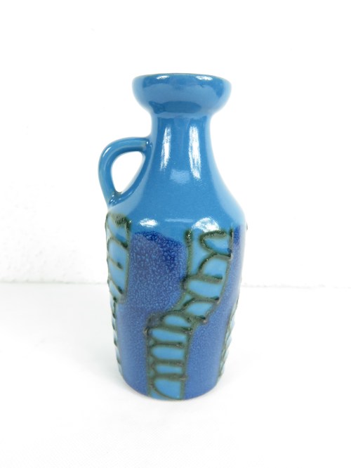 70er Keramik Vase Blau , Strehla