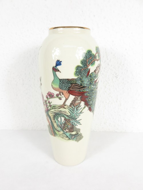 70er Japan Vase, Porzellanvase Pfau