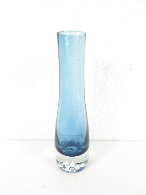 60er Glasvase , blaues Rauchglas