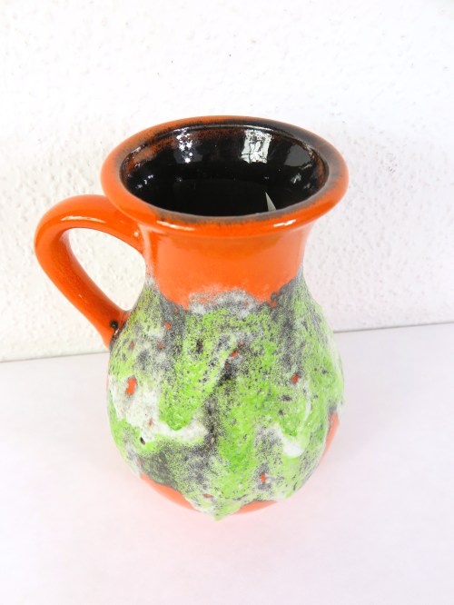 Bild 2 von 70er Henkelvase, Orange, Hellgrün,Keramikvase