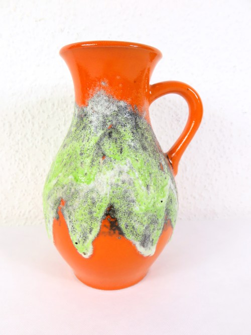 Bild 3 von 70er Henkelvase, Orange, Hellgrün,Keramikvase