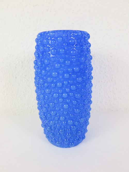 70er Kunststoff Vase, Blau in Bubble Optik