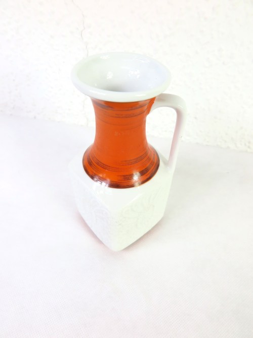 70er Porzellan Vase, Orange/ Weis, Royal Bavaria KPM