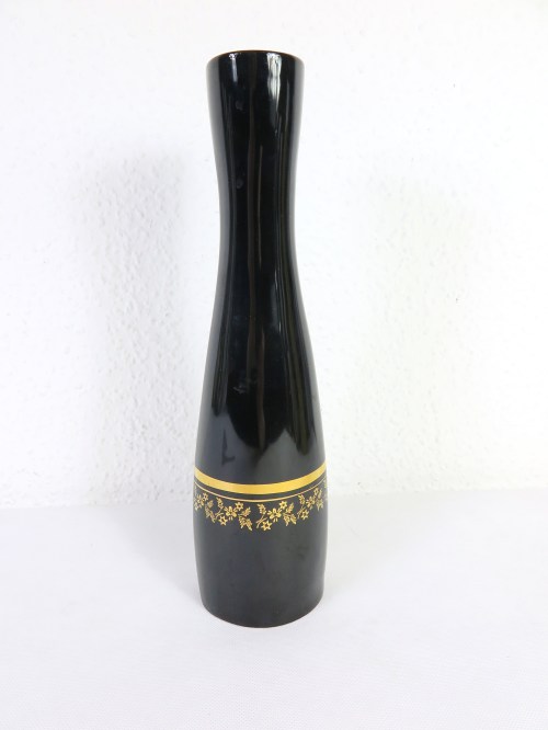 Bild 1 von 70er Keramik Vase, schwarz und gold, Polen Unterweisbach