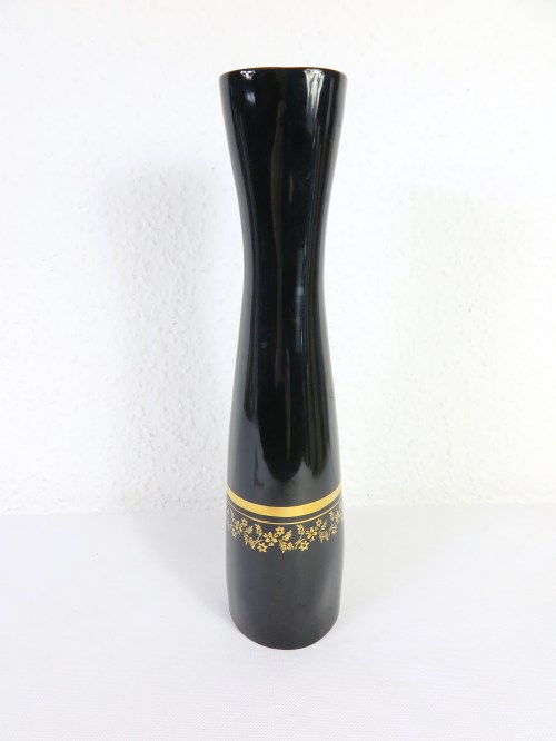 Bild 2 von 70er Keramik Vase, schwarz und gold, Polen Unterweisbach