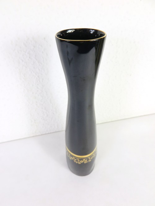 Bild 3 von 70er Keramik Vase, schwarz und gold, Polen Unterweisbach