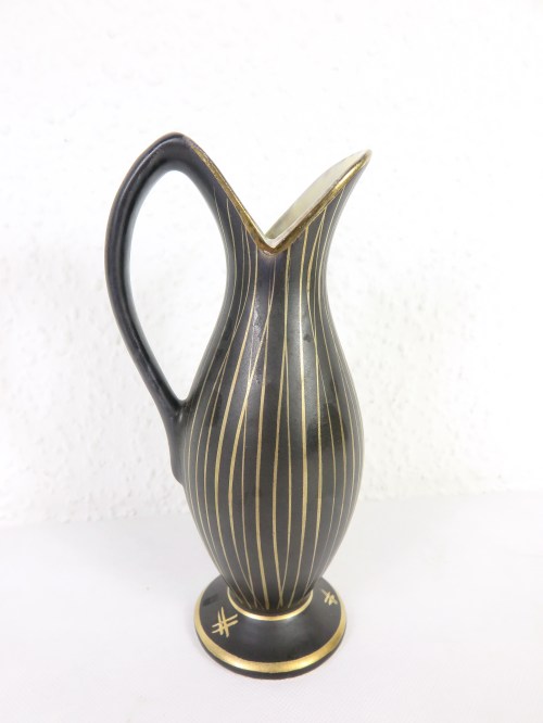 50er Vase M&R Keramik, Schwarz Gold