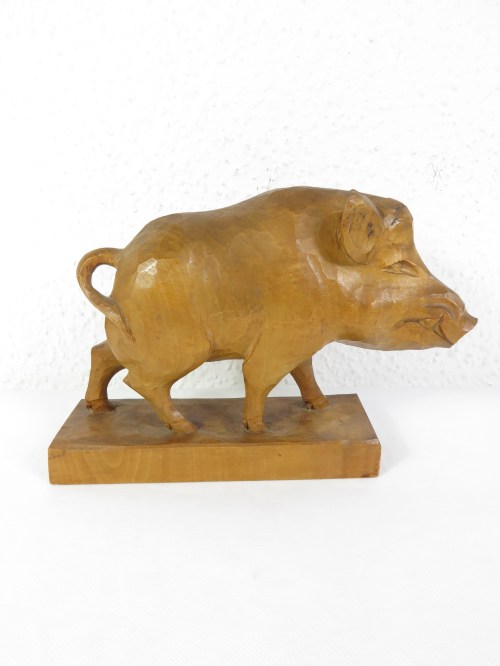 60er Wildschweinfigur , Holzfigur Keiler
