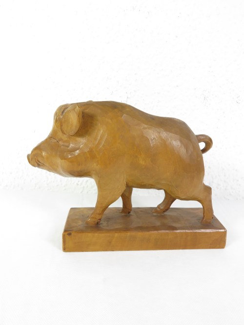 Bild 2 von 60er Wildschweinfigur , Holzfigur Keiler