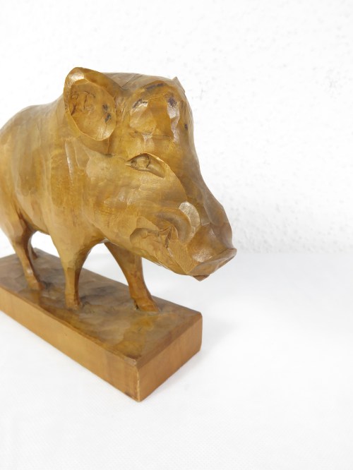 Bild 3 von 60er Wildschweinfigur , Holzfigur Keiler