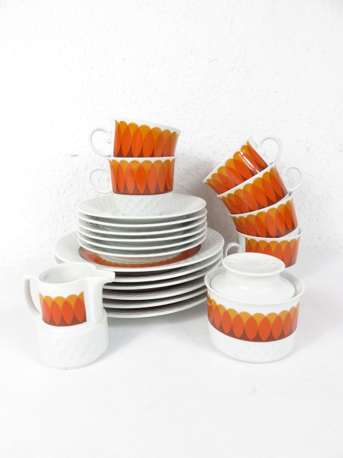 70er Kaffeeservice, Orange Porzellan Schirnding