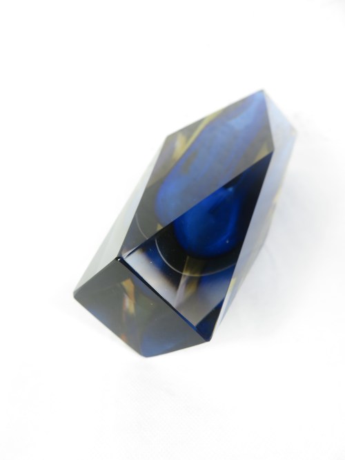 Bild 4 von 60er Mandruzzato Muranoglasvase, Facettenvase, blau-hellorange