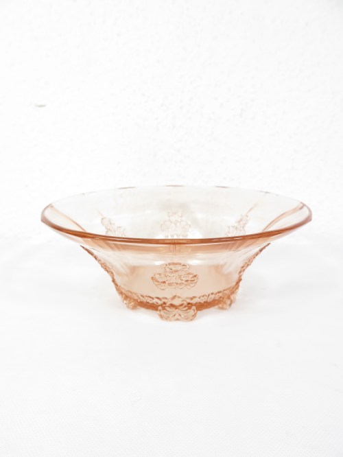 20er Jugendstiel kleine Obstschale, Pressglas altrosa