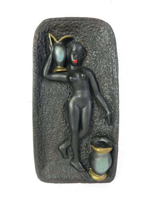 50er Wandbild, Relief, schwarzr Fau, Frauen Akt, Nude Akt
