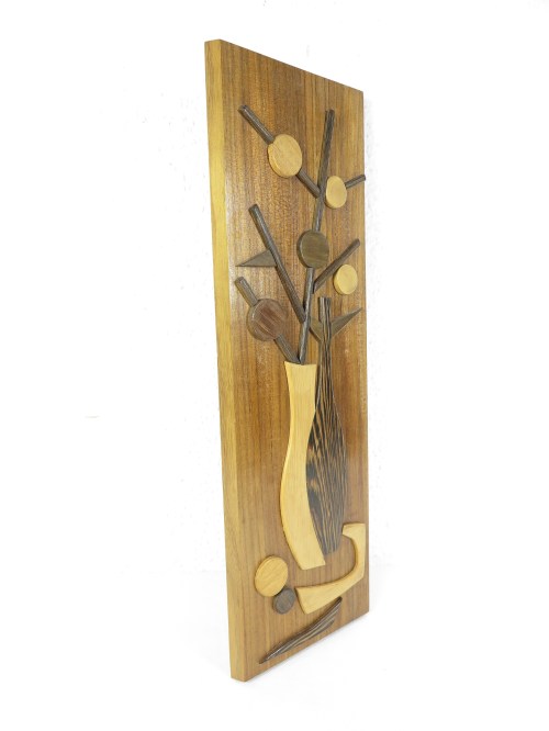 Bild 2 von 60er Holzbild Vase mit Blümen