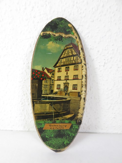 tableau en bois des années 50, image souvenir Rottenburg an der Fulda