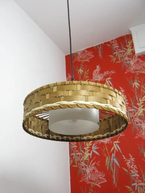 70er Pendellampe Doria, Korblampe, Rattanlampe