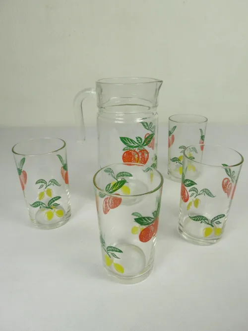 70s glass jug with glasses