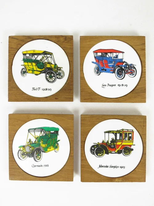 70er Glassuntersetzer Set mit 4 Stück