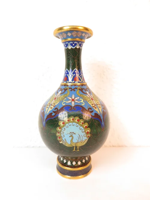 70er Vase Messing+Emaille