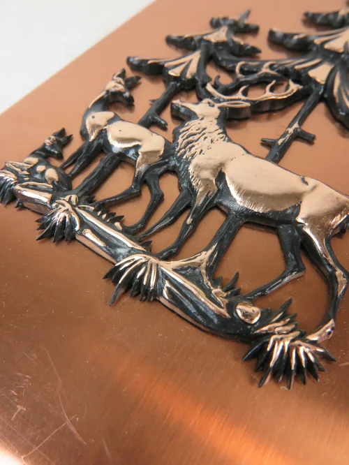 Bild 6 von 70er Kupferbild Hirsche