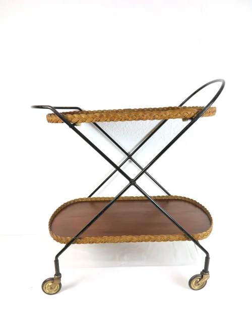 Bild 1 von 60er Teewagen mit handgeflochtenen Peddigrohrrand