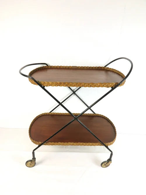 Bild 2 von 60er Teewagen mit handgeflochtenen Peddigrohrrand