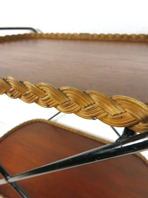 Bild 3 von 60er Teewagen mit handgeflochtenen Peddigrohrrand