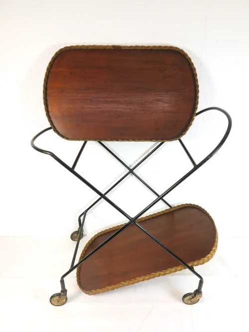 Bild 4 von 60er Teewagen mit handgeflochtenen Peddigrohrrand