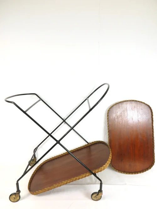 Bild 5 von 60er Teewagen mit handgeflochtenen Peddigrohrrand