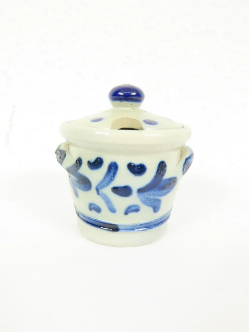 Bild 1 von 70er Steingut Blau Senftöpfchen