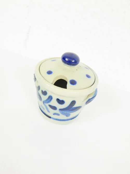 Bild 2 von 70er Steingut Blau Senftöpfchen