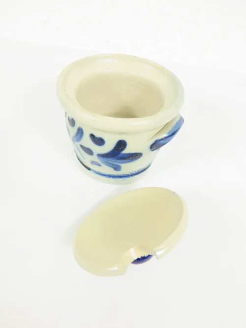 Bild 3 von 70er Steingut Blau Senftöpfchen