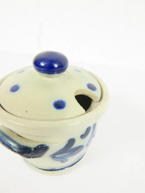 Bild 4 von 70er Steingut Blau Senftöpfchen